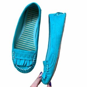 teal blue moccasins